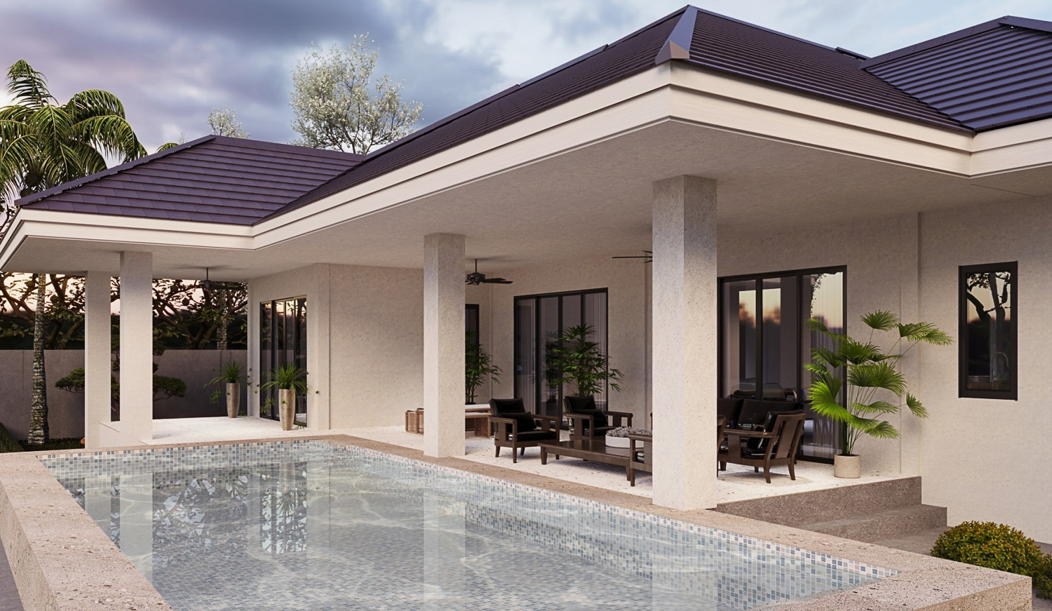 Contemporary Villa Entrance And Landscaping